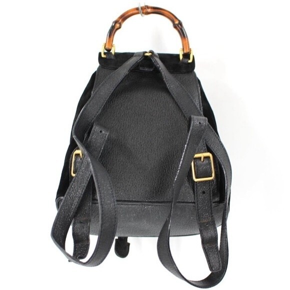 GUCCI Black Leather Suede Bamboo Mini Backpack Adjustable Strap Handbag Purse - Picture 2 of 10